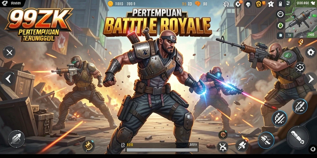 Screenshot gameplay 99ZK menampilkan pertempuran intens di peta yang luas.