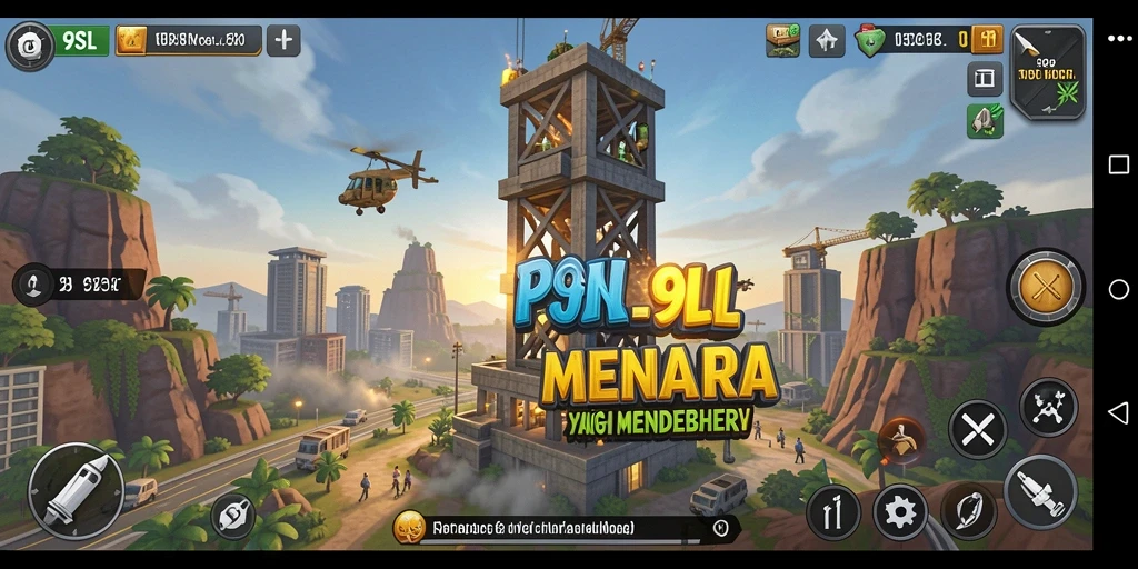 Screenshot gameplay 9SL yang menampilkan pertahanan menara dalam aksi.