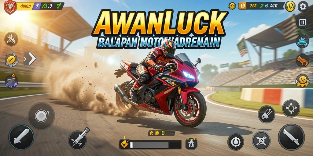 Tampilan mendebarkan dari gameplay balapan motor AWANLUCK.
