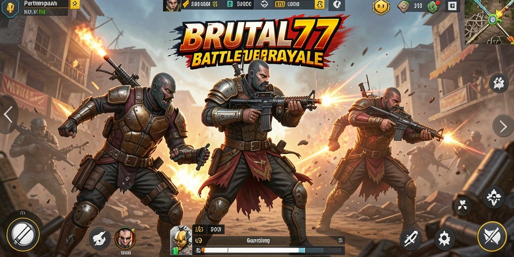 Tampilan gameplay seru dalam BRUTAL77 dengan aksi Battle Royale intens.