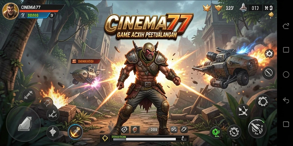 Gameplay penuh aksi dalam CINEMA77, dengan pertarungan seru.
