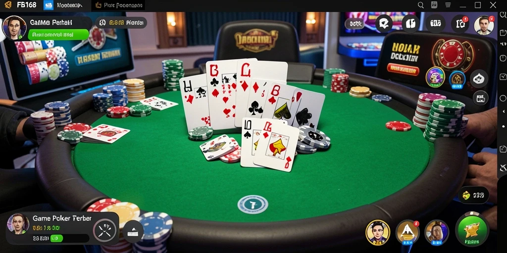 Tampilan gameplay seru dari FB168 yang menampilkan aksi Poker.