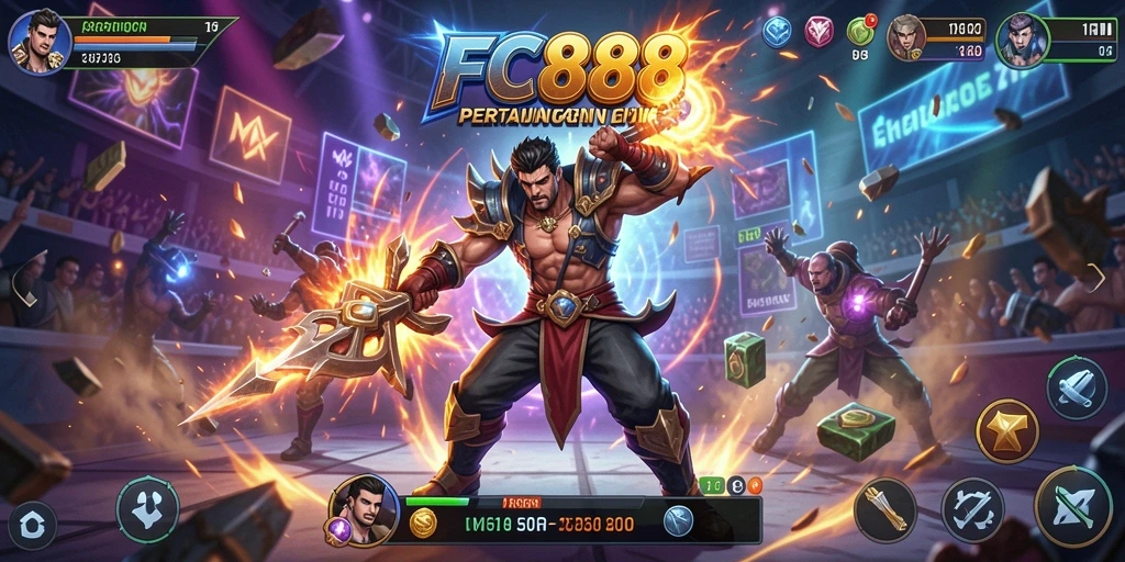 Tampilan gameplay FC888 dengan pertarungan yang intens dan karakter yang beragam.