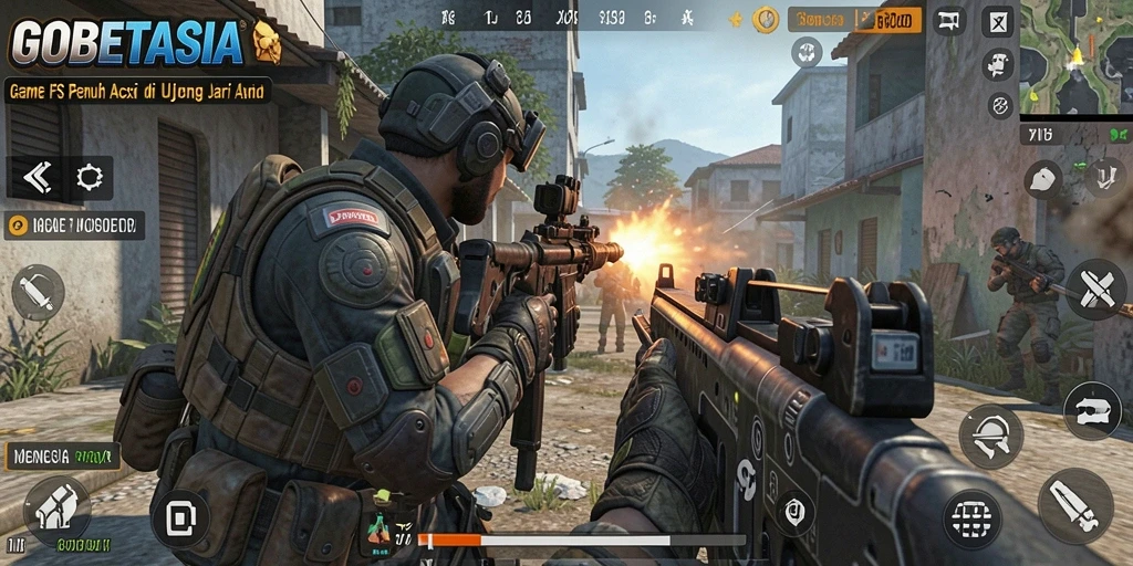 Tampilan gameplay GOBETASIA dengan aksi tembak-menembak yang mendebarkan.