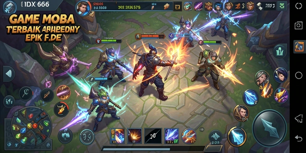Tampilan pertarungan epik dalam game MOBA IDX66.