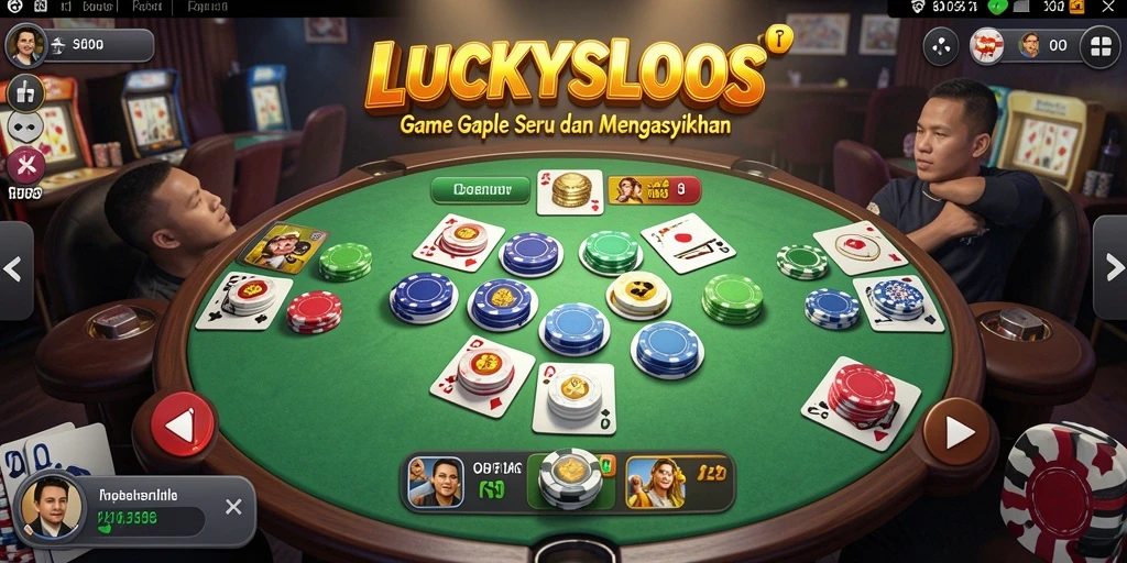 Screenshot gameplay LUCKYSLOTS menunjukkan suasana seru permainan Gaple.