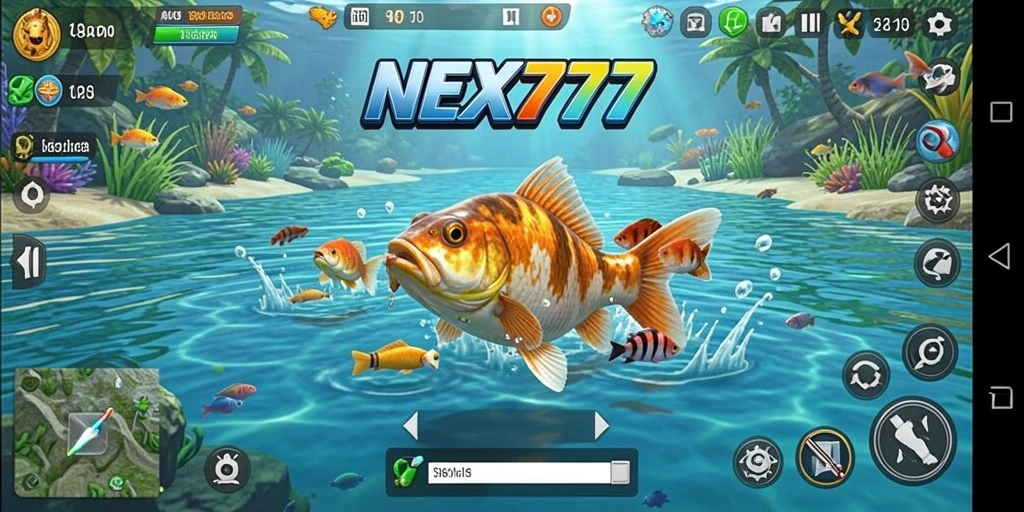 Screenshot dari gameplay NEX777 menunjukkan momen memancing yang mendebarkan.