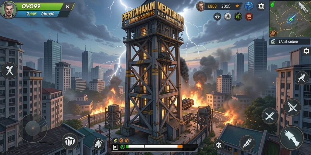 Tampilan gameplay OVO99 yang mendebarkan dalam pertahanan menara.