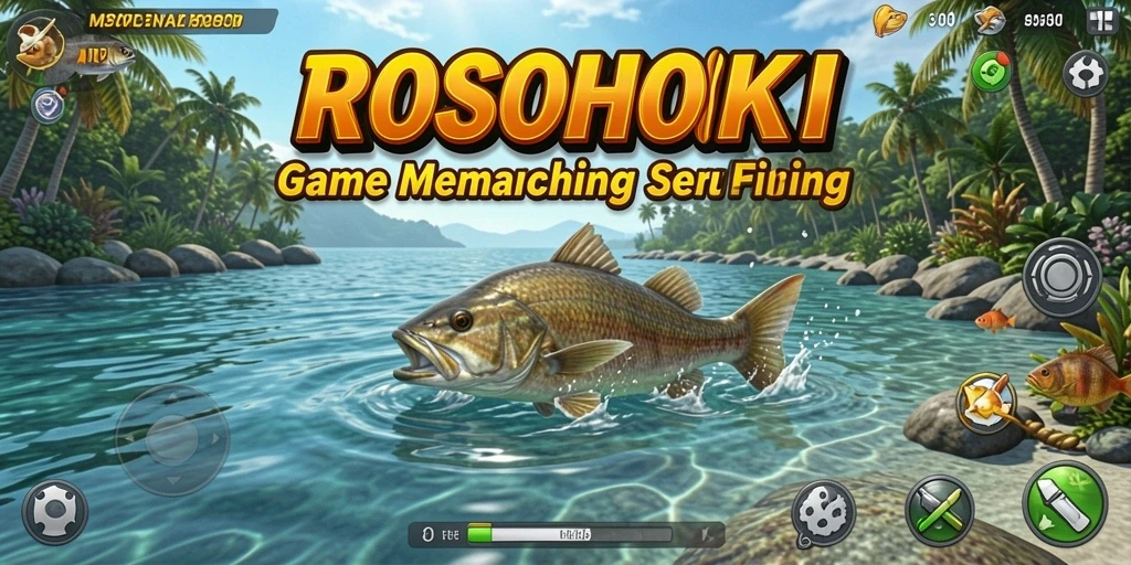 Gameplay ROSOHOKI menampilkan aksi memancing yang seru dan menantang.