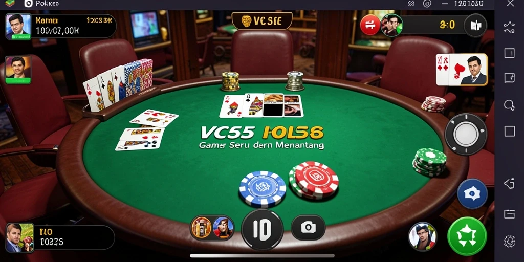 Tangkapan layar utama VC55 menampilkan gameplay Poker yang mendebarkan.